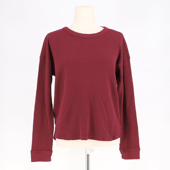 FAHERTY Women's Legend Waffle Knit Crew Neck Long Sleeve Top Maroon Size M - Picture 2 of 7
